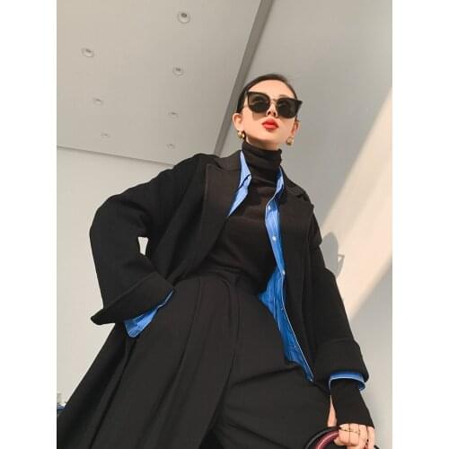 High-end line sense waist mid-length suit collar double-sided cashmere coat woolen coat female 21 new