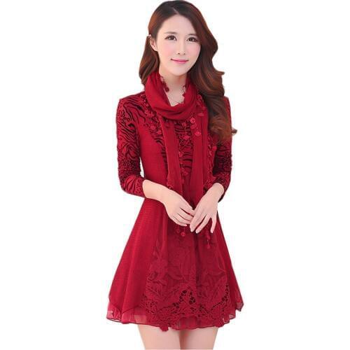 Autumn Winter Dress Women 2018 New Fashion Print Vintage Stitching Lace Dress Sexy Slim Plus Size 5XL Female Party Dresses Y69