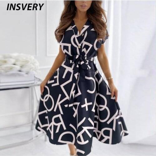New A-Line Dress Women Fashion Short Sleeve Party Dress Boho V Neck Lace Up Casual Print Bohemian Dresses For Women 2021
