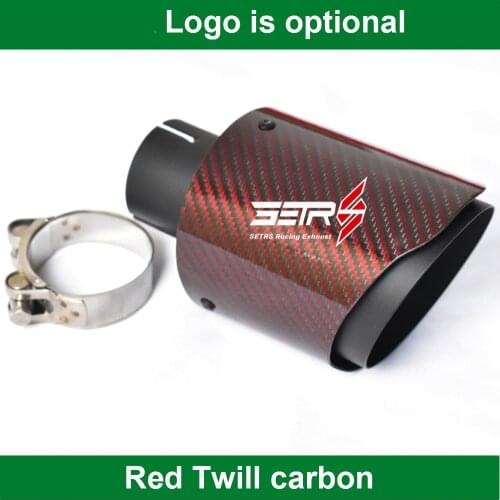 1Pc Car Modified Glossy Red Twill Fiber Carbon Black Muffler End Pipe Stainless Steel Exhaust Tip For Any Car