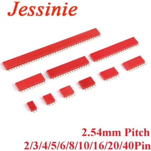 10pcs 2.54mm Pitch Single Row Female Pin Straight Female Header Connector Socket 1X2/3/4/5/6/8/10/16/20/40Pin PCB For Arduino