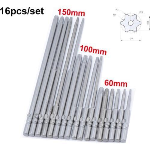 17PCS 802 6mm Round Shank Torx Screwdriver Bit Set for DC Powered Electric Screwdriver Hand Tools T8-T30 60mm 100mm 150mm length