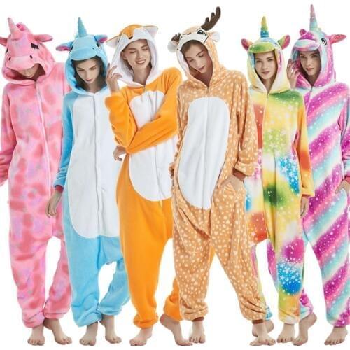 2020 Kigurumi Onesie Animal Women Pajamas Adults Unicorn Sleepwear Anime Cosplay Jumpsuit Nightie Stitch Panda Unicornio Pijamas