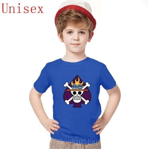 2020 New Design Ace Flag One Piece Pirate King children clothes boys Anime T Shirts Personalized short Sleeves printed Tees