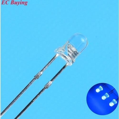 3mm Blue LED Round Light Emitting Diode Transparent Ultra Bright Lamp Bead Plug-in DIY Kit Practice Wide Angle DIP 100 pcs/lot