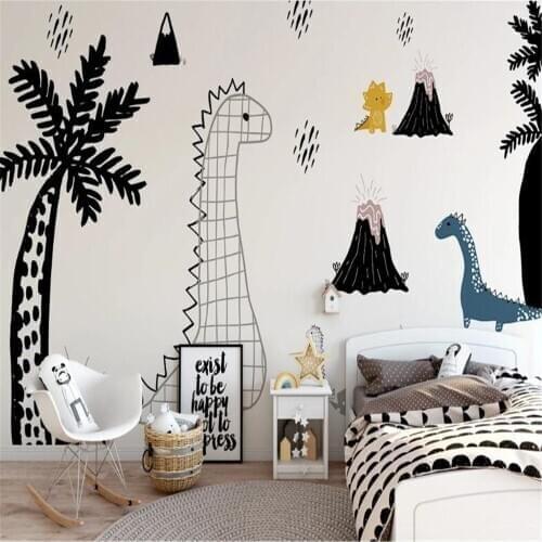 Milofi custom 3D printing wallpaper mural modern minimalist hand-painted black and white childrens room cartoon dinosaur park