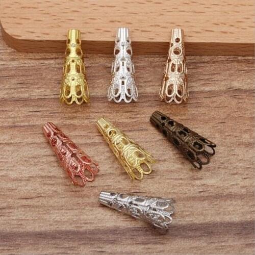 50pcs 9x22mm Copper Filigree Flower Spacer Charms Retro Flower Jewelry Findings for DIY Pendant Necklace Headwear Jewelry Making