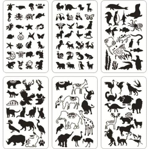 6 Sheet 17.5*10.3cm Animal World Stencil DIY Wall Layering Painting Template Decor Scrapbook Stamp Coloring Embossing Reusable
