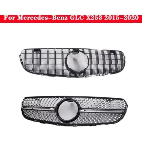 For Mercedes-Benz GLC X253 2015-2020 Car styling Middle grille ABS plastic Silver Black front bumper Center Grille vertical bar