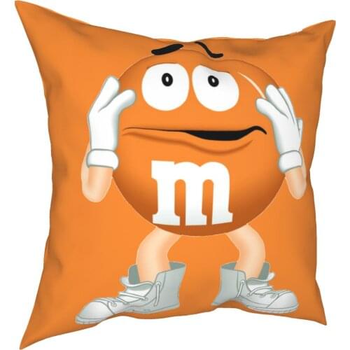 M And Ms Orange Candy Chocolate Pillowcase Printing Fabric Cushion Cover Decorative Throw Pillow Case Cover Bed Zippered 18