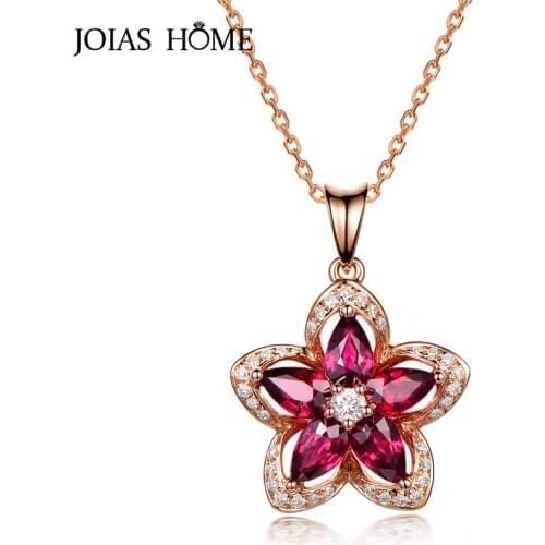 JoiasHome Classic Red Ruby Pendant Necklace Start Shape Gemstones Women Silver 925 Jewelry Wedding Party Wholesale Gift