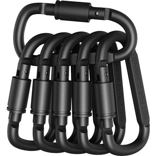 6pcs D-Ring Carabiner Camping Survival Tool Outdoor Key Chain Climbing Carabiner Screw Lock Hook Aluminum Hanging Buckle Hooks