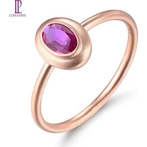 Lohaspie Natural No Heated Ruby Ring Solid 14 K Rose Gold Fine Jewelry Concise Style Rings for Double Eleven New Arrivals