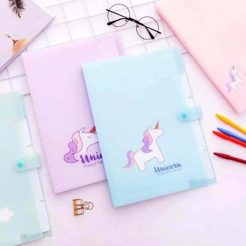 6PCS Korea Creative Unicorn 5-grid Organ Bag Office Supplies Student Information Book Multi-layer A4 File Folder