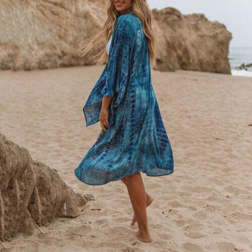 Print Swimsuit Cover Up Breathable Middle Long Sun Protection Women Cover Up Beachwear