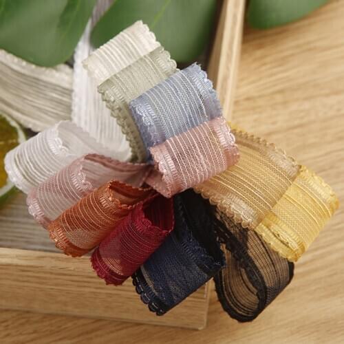 10yards/lot 16mm/25mm/40mm Christmas Organza Stripe Lace Ribbon for Hairbow DIY Bouquet Gift Packing