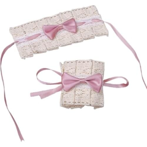 Vintage Gothic Lolita Wrist Cuffs Sweet Ruffles Lace Ribbon Tie Bow Bracelet Wristband Anime Maid Cosplay Hand Sleeves X5XA