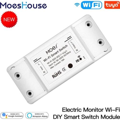 MoesHouse Tuya Wi-Fi DIY Smart Switch Relay Module Power Monitor Smart Life App Remote Control 16A Work with Alexa Google Home