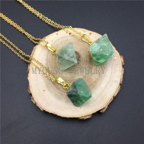 MY0942 Natural Fluorite Nugget Pendant Point Gold Color Necklace kolye