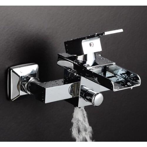 Single handle wall mounted waterfall bathtub faucet, Bathroom contemporary bathtub faucet, Copper bath and shower faucet mixer