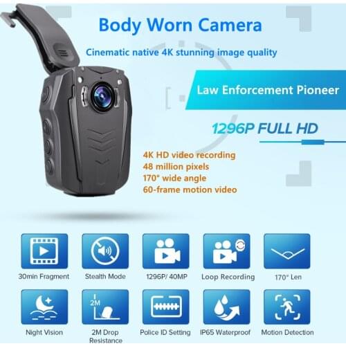 True 4K 1296P Body Camera Audio Recording Wearable Police Camera Law Enforcement Night Vision Loop Recording DVR Mini Camera