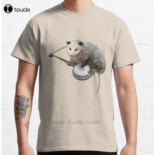 New Opossum Playing Banjo Classic T-Shirt Cotton Men Tee Shirt