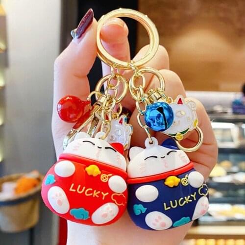 New Cartoon Lucky Cat Keychain Women Cat Car Key Ring Charm Bag Pendant Key Chain Gift Accessories