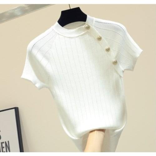 2020 Summer New Women Fashion Short Sleeve Button T Shirt Solid Thin Knitted Casual Tops Tee Shirts