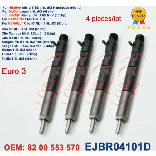 EJBR04101D Common Rail Injector Assy EJBR 04101D 8200553570 For RENAULT Kangoo Mk II NISSAN Micra S/SE 1.5L dCi Hatchback