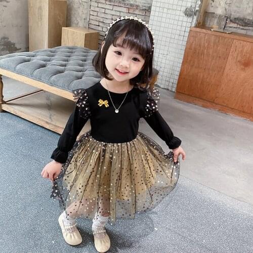 Girls Long Sleeve Dress Black Color Star Sequined Autumn Children Clothes For Princess Birthday And Christmas