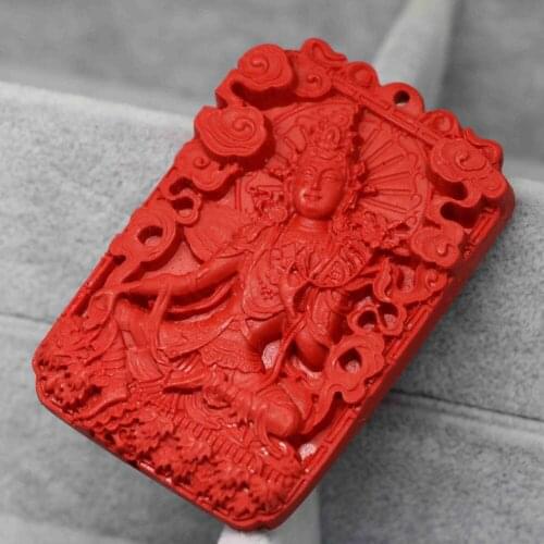 Popular taiwan synthetic red cinnabar carved blessing buddha rectangle pendant fit long chain necklace jewelry 38*59mm B1531