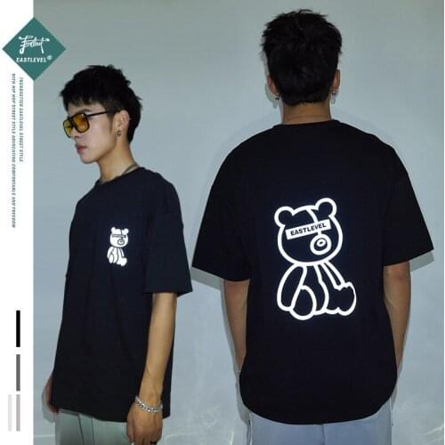 Casual Laser Reflective Print T-shirt Man Women Unisex Summer Short Sleeve T Shirts Oversized Clothes -40