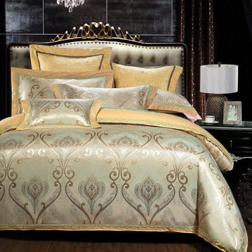 Luxury Satin Jacquard Bedding Set Super King Size Duvet Cover wedding decoration Bedclothes Bed set Quilt Cover bed sheet