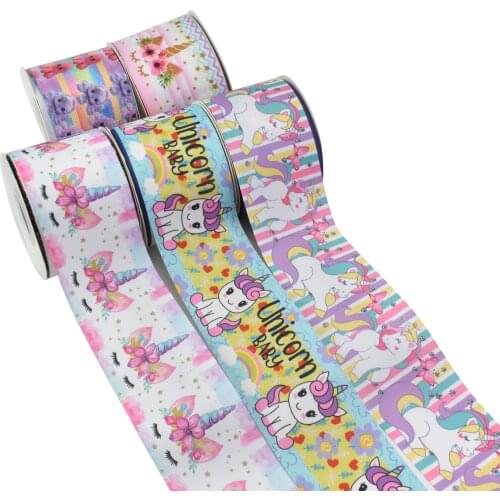 DIY-Material Unicorn Hot Game Colorful Printed Grosgrain Ribbon Party Decoration 10 Yard DIY Bow Bag Material Handmade Beautiful