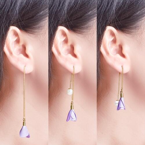 SHUANGR Long Tassel Cloth Flowers Drop Earrings for Women Bohemian Imitation Pearl Earrings Eardrops Korean Jewelry Brincos