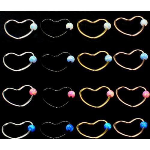 2Pcs Surgical Steel Opal Daith Heart Earring Ear Tragus Ring Cartilage Earrings Closer Ring Nose Septum Body Piercing Jewelry