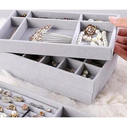4PCS Jewelry Box Set Jewelry Organizer, Velvet Jewellery Case,Drawer Inserts Earring Rings Bracelet Watch Storage for Women 2PCS