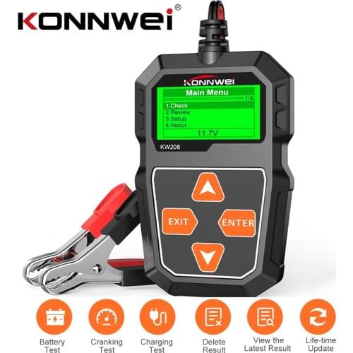KONNWEI KW208 Battery Tester 100-2000CCA Cranking Charging 12V Multi Languages Automotive Car Battery Diagnostic Tool