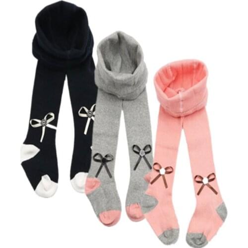 Spring childrens 1-2-4 year old baby girl bow-knot leggings double needle threaded pantyhose