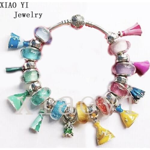 XIAOYI 2020 New 100% S925 Coloured skirt coloured glaze personality suits European fashion to suit party wedding bracelet female