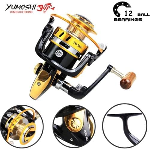 Yumoshi 12BB YB2000-7000 5.5:1 Fishing Reels Feeder Carp metal folding rocker Spinning Reel Carretilha de pesca molinete shimano