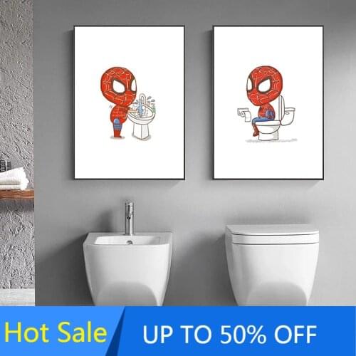 Funny Superhero Canvas Painting Wall Art Spider-man Brush your teeth Cartoon Nordic Posters And Prints Pictures For Room Decor