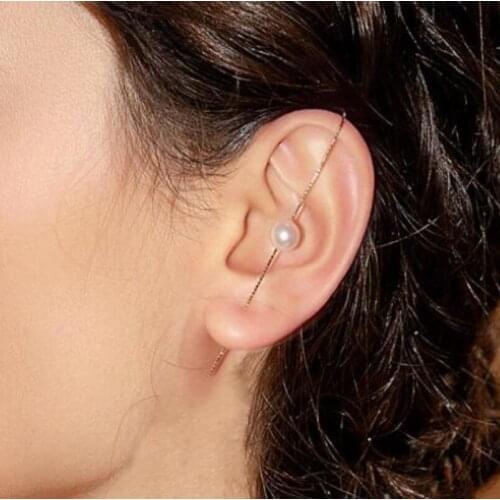 Simple White Small Bead Pearl Ear Pin Fashion Jewelry Texture Long Stick Ear Cuff for Women Ear Wrap Crawler Hook Earrings