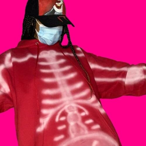 Women Skeleton Print Hooded Sweatshirt Loose Fit Long Sleeve Pullover with Front Pocket