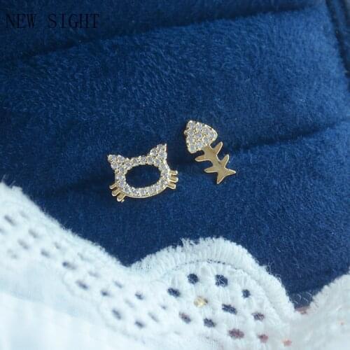 Japanese&Korea new design crystal cat stud earrings for women fashion brand jewelry gift fish earrings