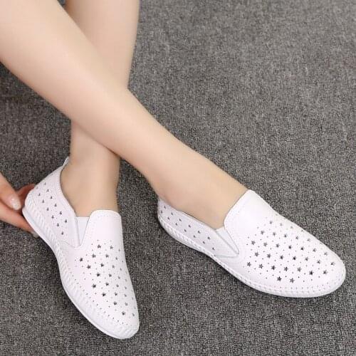 New Summer Single Shoes Small White Shoes Stars Hollow Loafers for Women Loafers Flat Heels for Women shoes