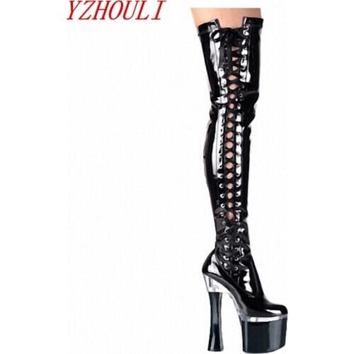 Platform shoes sexy ladies 8 inches thigh high boots 18cm high heels stretch, high boots, and the size of the glass
