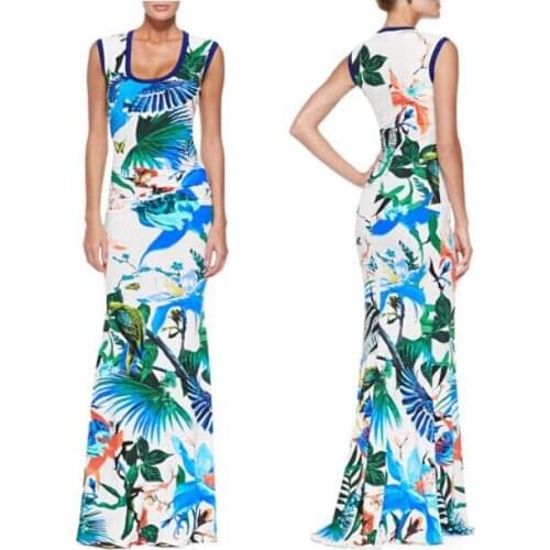 The summer of ladies' fashion sleeveless vest jungle printed SILK JEREY elastic knitting slim longer dress free shipping
