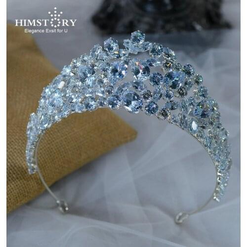 HIMSTORY New Design Wedding Tiaras Bridal Headpiece Cubic Hair Jewelry Queen Crowns Tocado Novia Wedding Hair Accessories