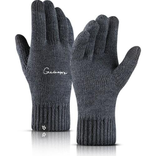 Winter Knitted Gloves Mens Outdoor Travel Double-layer Windproof Warmth and Velvet Thick Solid Color Touch Screen Gloves